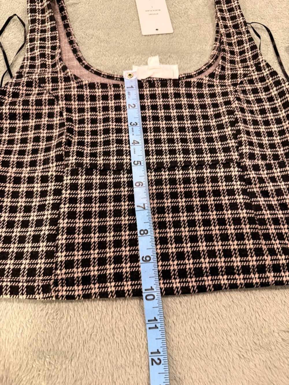 Pink Rose Black Plaid Crop Top Tank Size L Square Neck Dark Academia Grunge NWT - Picture 11 of 11